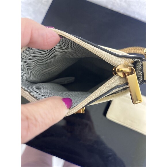 FOSSIL Crossbody Purse & Mini Card Holder Cowhide Pebbled Leather Ivory Gold - Picture 9 of 13